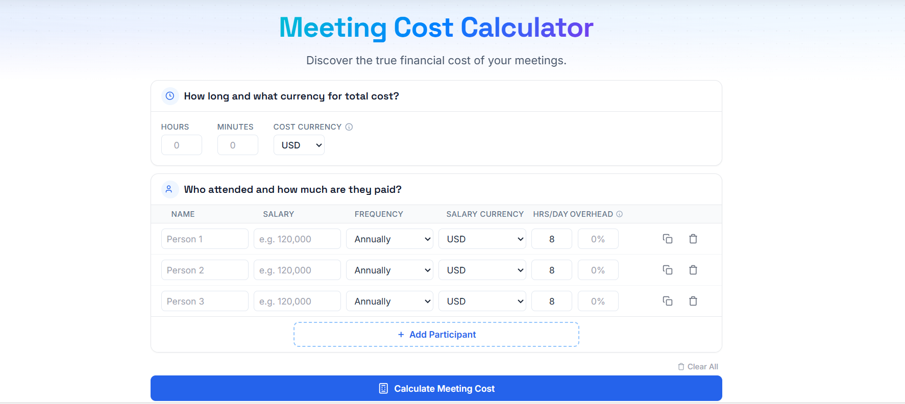 Meeting Cost Calculator